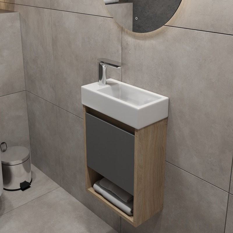 Тумба подвесная для ванной 37 см Teymi Nura корпус дуб фасад графит T60536