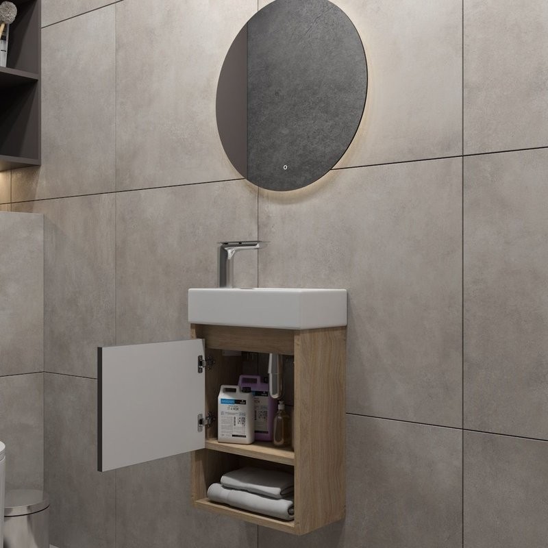 Тумба подвесная для ванной 37 см Teymi Nura корпус дуб фасад графит T60536