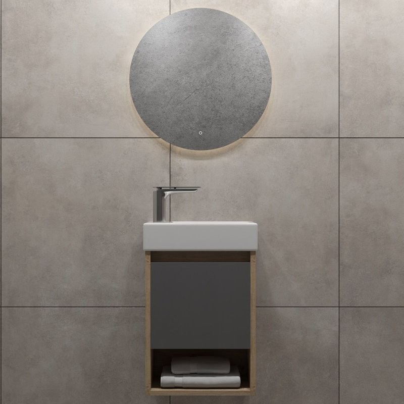 Тумба подвесная для ванной 37 см Teymi Nura корпус дуб фасад графит T60536