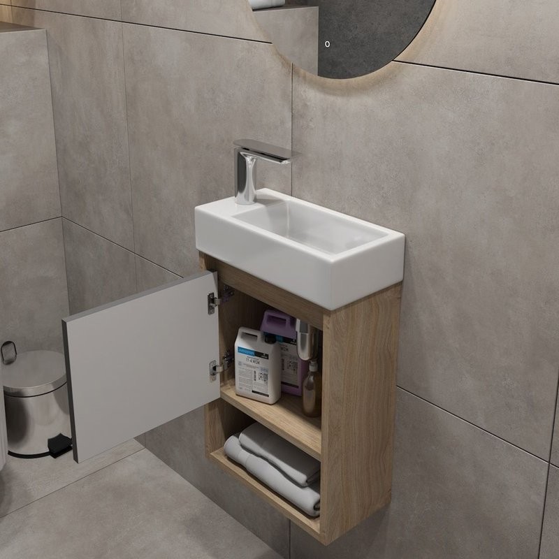 Тумба подвесная для ванной 37 см Teymi Nura корпус дуб фасад графит T60536