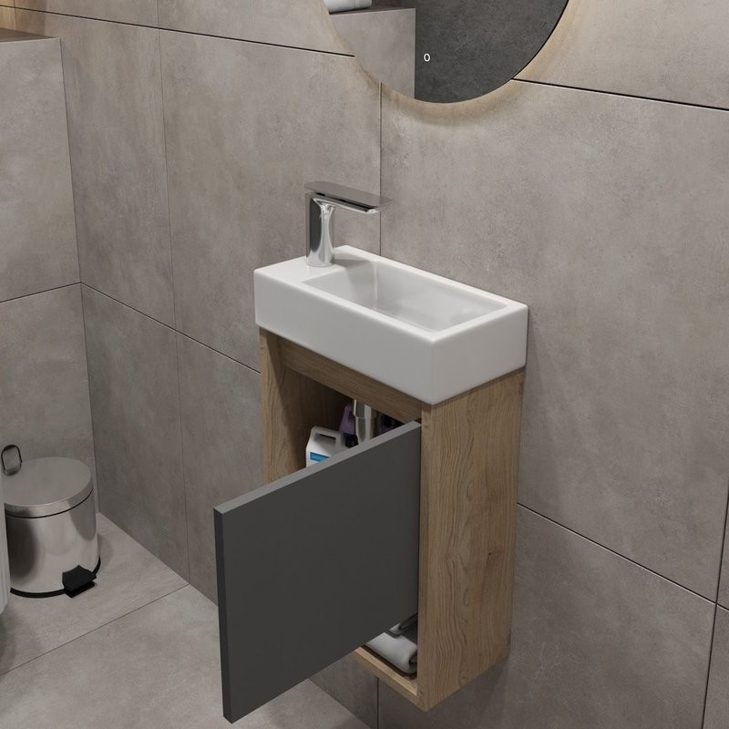 Тумба подвесная для ванной 37 см Teymi Nura корпус дуб фасад графит T60536