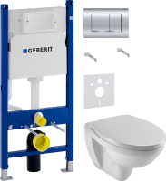 Комплект Унитаз подвесной Jacob Delafon Patio E4187 + Крышка E4267 + Инсталляция Geberit Duofix Delta 458.163.21.1 с кнопкой смыва, хром + Звукоизоляция