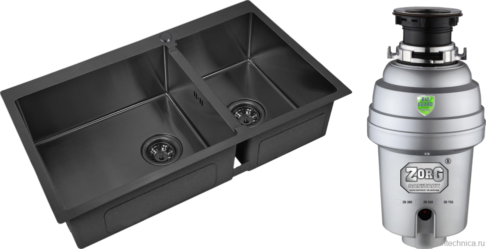 Комплект Мойка Zorg Inox PVD 78-2-51 L grafit + Измельчитель Inox D