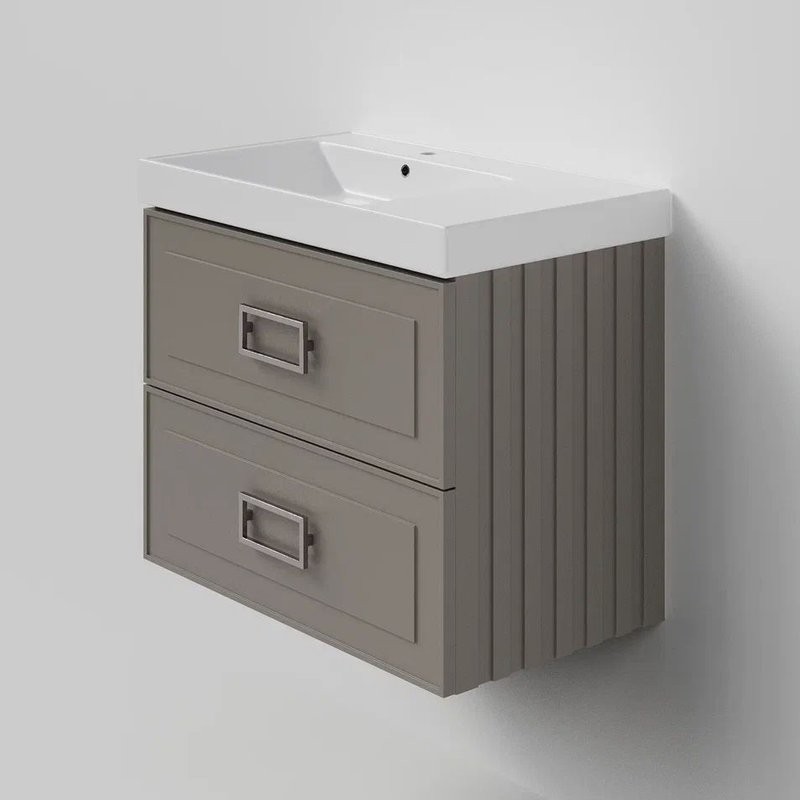 Тумба под раковину La Fenice CUBO Twin Cappuccino бежевая матовая 80 см Черная ручка
