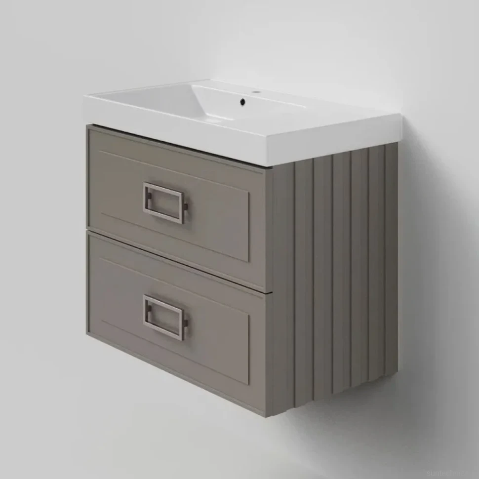 Тумба под раковину La Fenice CUBO Twin Cappuccino бежевая матовая 80 см Черная ручка