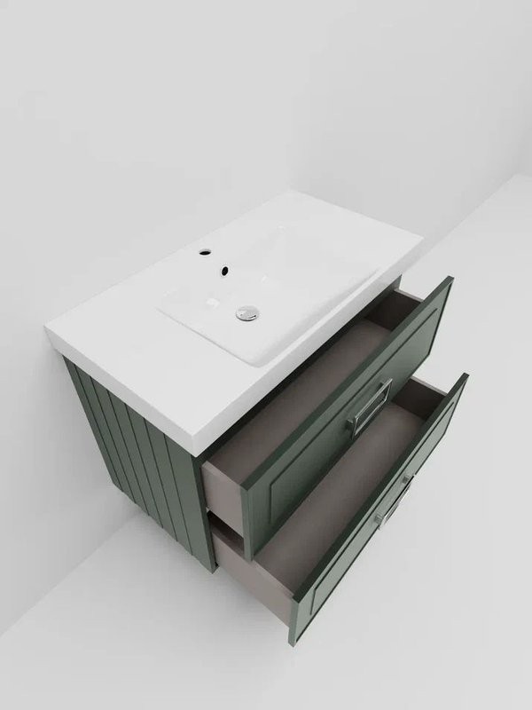 Тумба под раковину La Fenice CUBO Twin Cappuccino бежевая матовая 80 см Черная ручка
