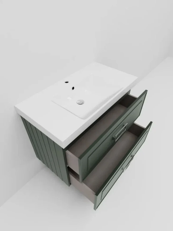 Тумба под раковину La Fenice CUBO Twin Cappuccino бежевая матовая 80 см Черная ручка