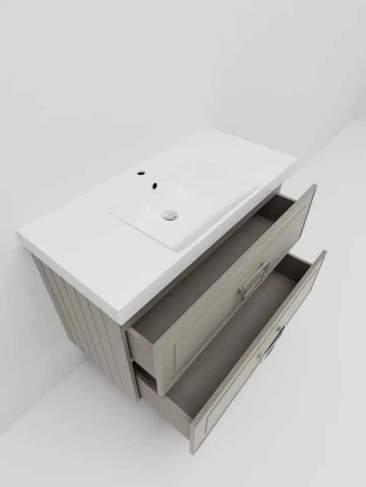 Тумба под раковину La Fenice CUBO Twin Cappuccino бежевая матовая 80 см Черная ручка