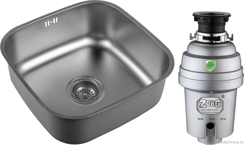 Комплект Мойка Zorg R ZR 4040 нержавеющая сталь + Измельчитель Inox D