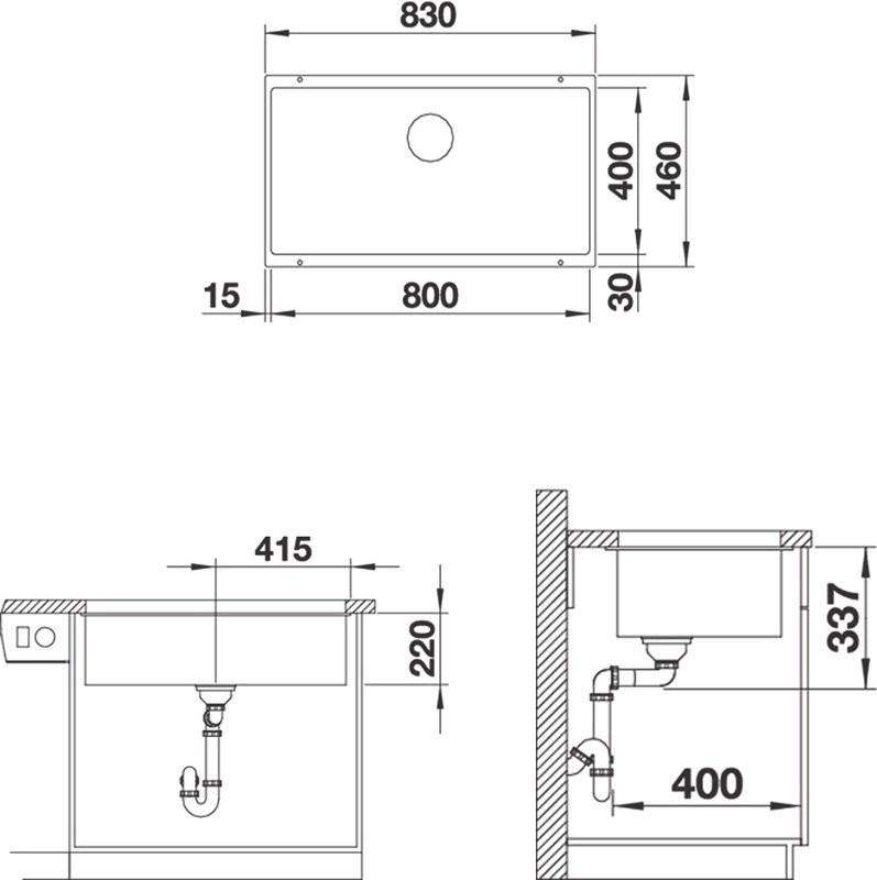 Комплект Мойка Blanco Subline 800-U темная скала + Смеситель Candor 523120
