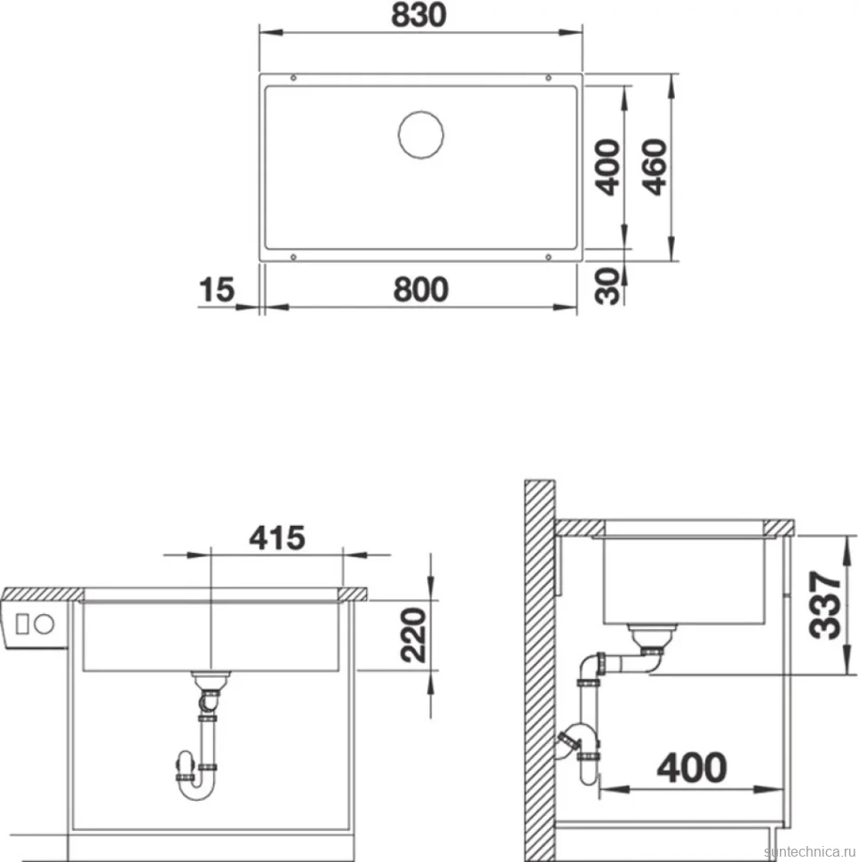 Комплект Мойка Blanco Subline 800-U темная скала + Смеситель Candor 523120