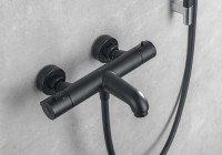 Термостатический смеситель AQUATEK Вега AQ1043MB для ванны с душем, матовый черный