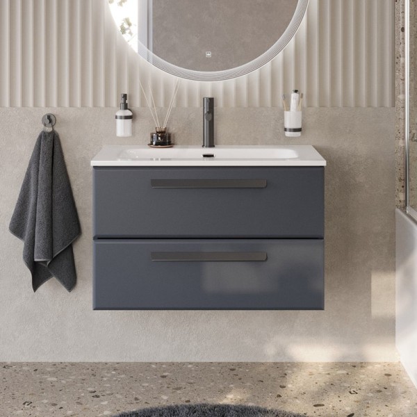 Тумба с раковиной Cezares Eco Cer-N 80 grafito, раковина Eco 80, ручки матовые черные