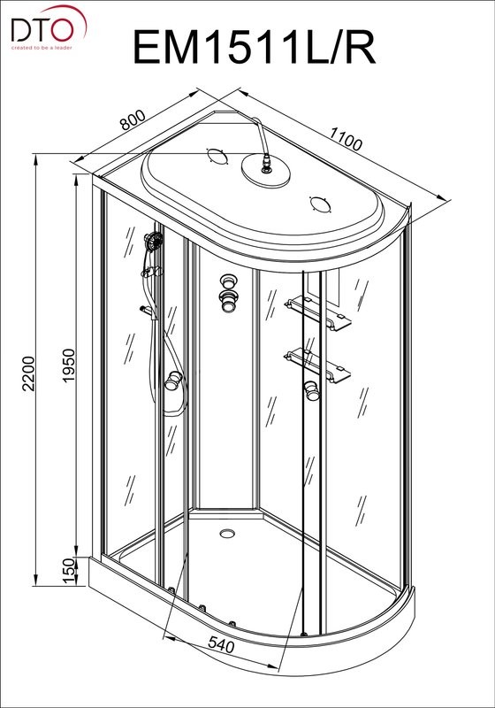 Душевая кабина DTO D EM1511RLEDGM профиль хром, стекло матовое