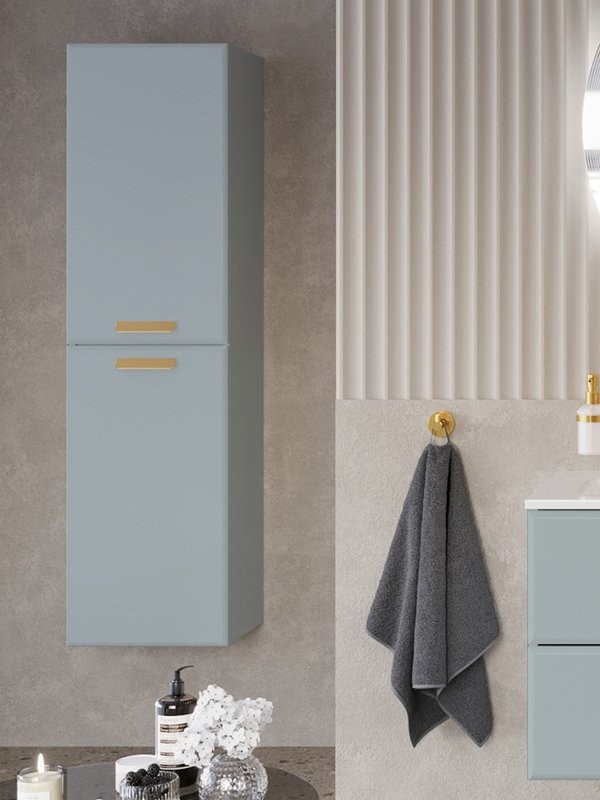 Шкаф-пенал для ванной Cezares Eco-Cer-N 40 универсальный серо-голубой матовый, ручки сатиновое золото