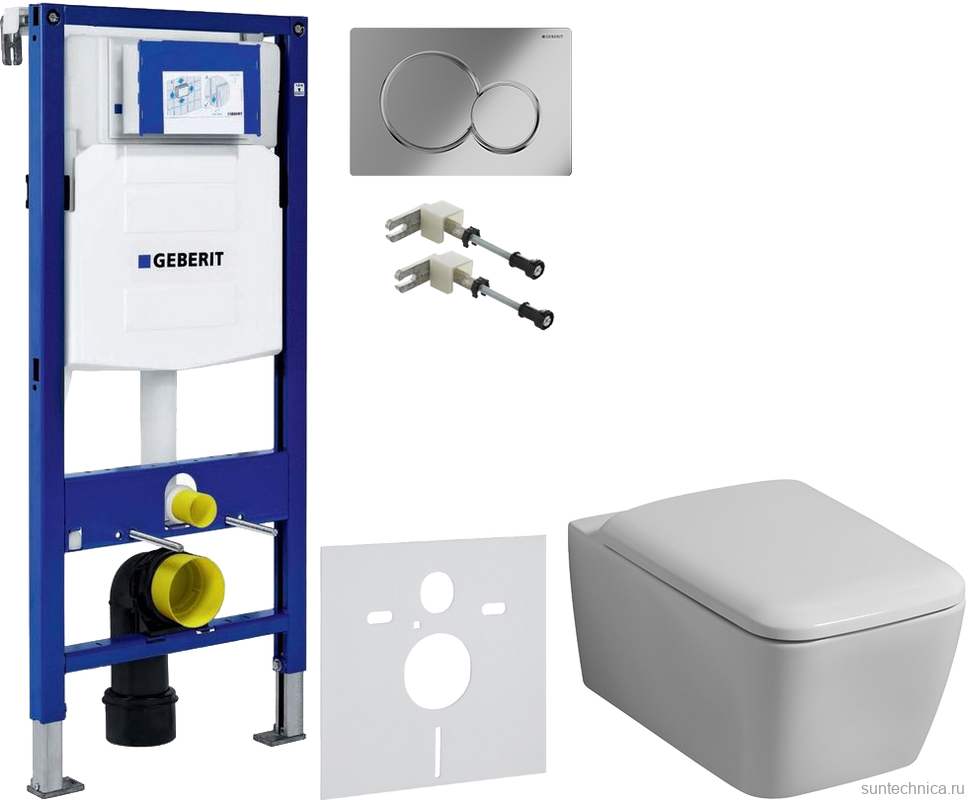 Комплект Унитаз подвесной Geberit iCon Square 201950000 + Крышка Square 571910000 + Крепления Duofix 111.815.00.1 к стене + Звукоизоляция + Инсталляция UP 320 111.300.00.5 + Кнопка Sigma 01 115.770.21.5 хром