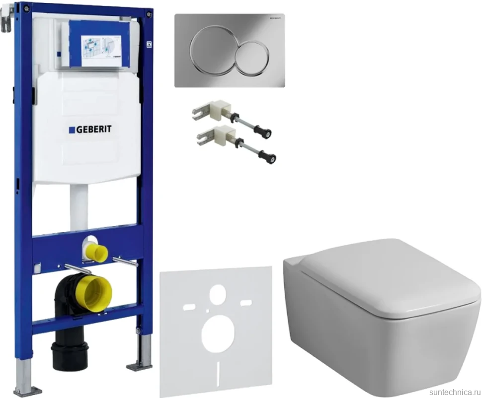 Комплект Унитаз подвесной Geberit iCon Square 201950000 + Крышка Square 571910000 + Крепления Duofix 111.815.00.1 к стене + Звукоизоляция + Инсталляция UP 320 111.300.00.5 + Кнопка Sigma 01 115.770.21.5 хром