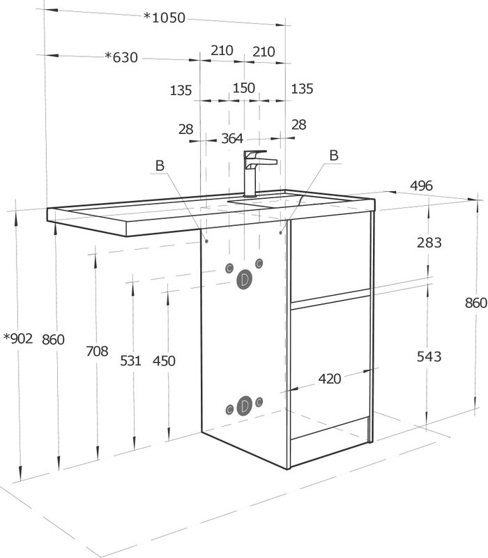 Мебель для ванной комнаты AQUATON Лондри 40 R, дуб сантана