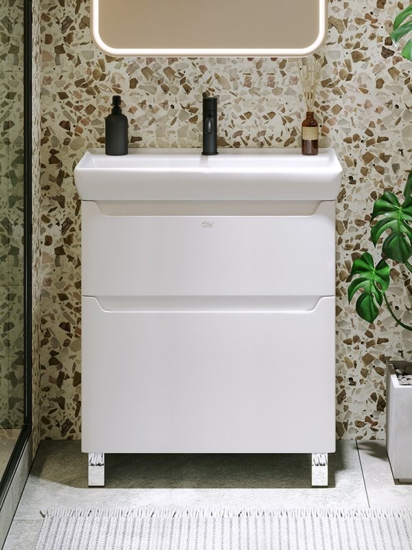 Тумба с раковиной Alavann Lana 70 напольная, 2 ящика, белая