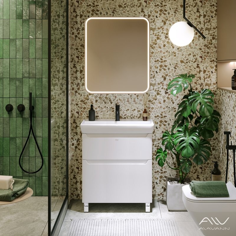 Тумба с раковиной Alavann Lana 70 напольная, 2 ящика, белая