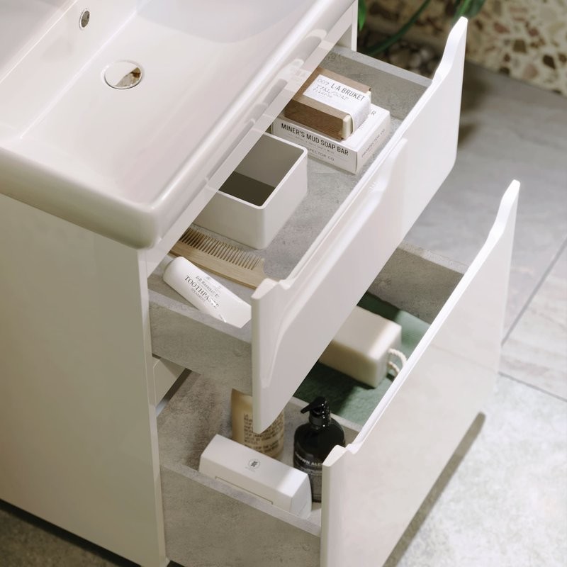 Тумба с раковиной Alavann Lana 70 напольная, 2 ящика, белая