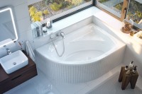 Акриловая ванна Excellent Aquarella R 100x150 см, угловая, правая, пристенная, белая, асимметричная, с каркасом, с сиденьем