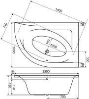 Акриловая ванна Excellent Aquarella R 100x150 см, угловая, правая, пристенная, белая, асимметричная, с каркасом, с сиденьем