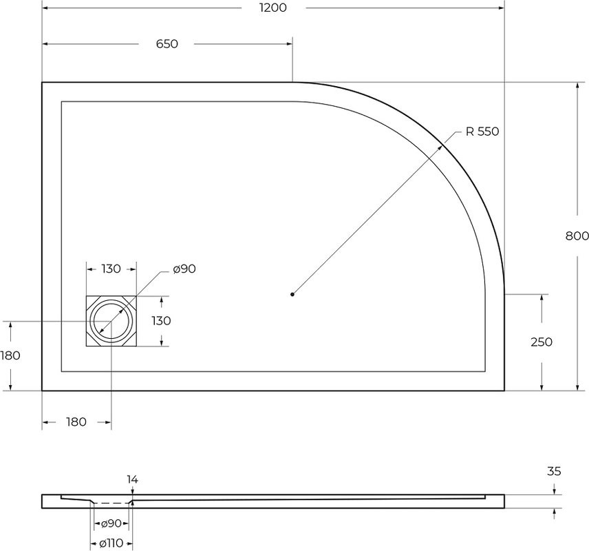 Поддон для душа BelBagno Uno RH R 120х80, белый, с сифоном