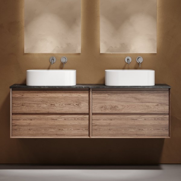 Тумба с раковиной Sancos Marmi 2.0 160 дуб чарльстон, столешница черный мрамор TT160A1, раковина CN6052