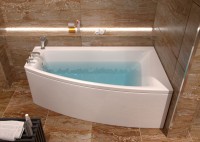 Ванна из искусственного камня Фэма Доминика 160x90 см, угловая, левая, пристенная, белая, асимметричная, на ножках
