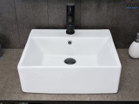 Накладная раковина GID Geometrico N9145 46 глянцевая белая, прямоугольная, фаянс, с 1 отверстием под смеситель