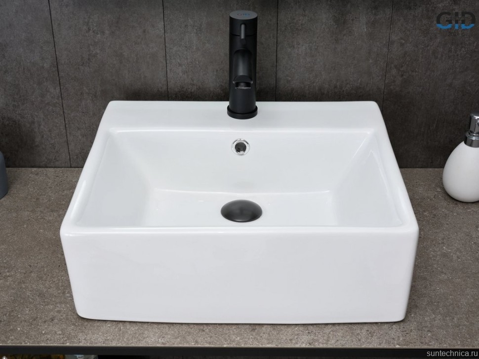 Накладная раковина GID Geometrico N9145 46 глянцевая белая, прямоугольная, фаянс, с 1 отверстием под смеситель
