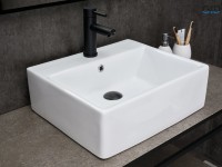 Накладная раковина GID Geometrico N9145 46 глянцевая белая, прямоугольная, фаянс, с 1 отверстием под смеситель