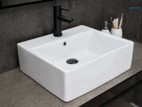 Накладная раковина GID Geometrico N9145 46 глянцевая белая, прямоугольная, фаянс, с 1 отверстием под смеситель