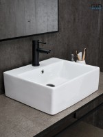 Накладная раковина GID Geometrico N9145 46 глянцевая белая, прямоугольная, фаянс, с 1 отверстием под смеситель