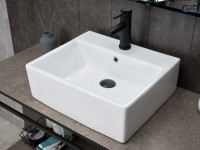 Накладная раковина GID Geometrico N9145 46 глянцевая белая, прямоугольная, фаянс, с 1 отверстием под смеситель