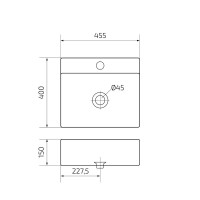 Накладная раковина GID Geometrico N9145 46 глянцевая белая, прямоугольная, фаянс, с 1 отверстием под смеситель