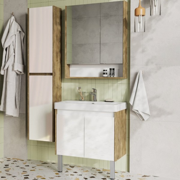 Мебель для ванной комнаты AQUATON Сканди Doors 70 белая, дуб рустикальный, раковина Адриана 70