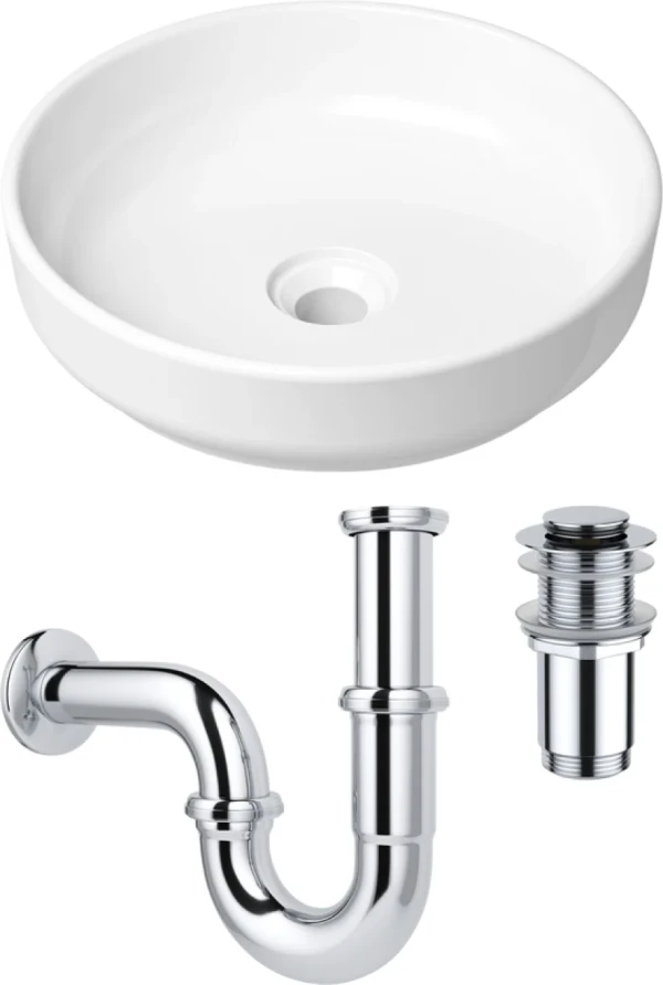 Комплект Накладная раковина Lavinia Boho Bathroom Sink Slim 33311005 + Донный клапан Wellsee Drainage System 182134000 хром + Сифон 182102000 хром