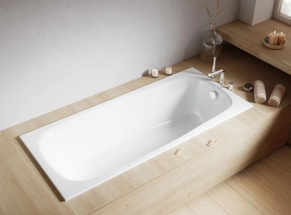 Акриловая ванна WHITECROSS Layla Slim 170x75 см, встраиваемая, белый глянец, на ножках