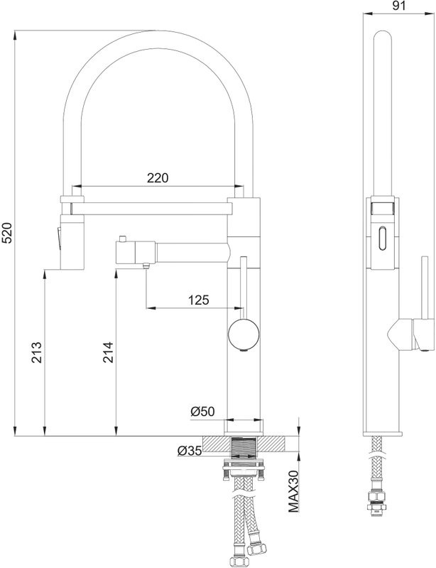 Смеситель для кухни Wonzon & Woghand WW-88458007-BN с гибким изливом, брашированный никель