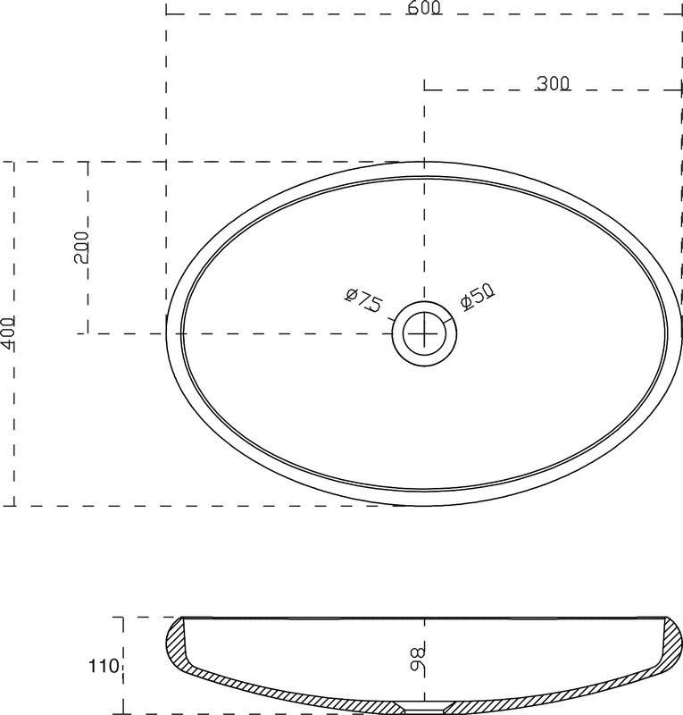 Накладная раковина Abber Stein AS2614 60 матовая белая, овальная, искусственный камень