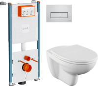 Комплект Унитаз подвесной Norm Fit + Крышка VitrA Norm 84-003-749 с микролифтом + Инсталляция V-Fix Core 732-5800-01PV + Кнопка Root Square 740-2380 хром