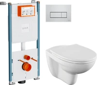 Комплект Унитаз подвесной Norm Fit + Крышка VitrA Norm 84-003-749 с микролифтом + Инсталляция V-Fix Core 732-5800-01PV + Кнопка Root Square 740-2380 хром