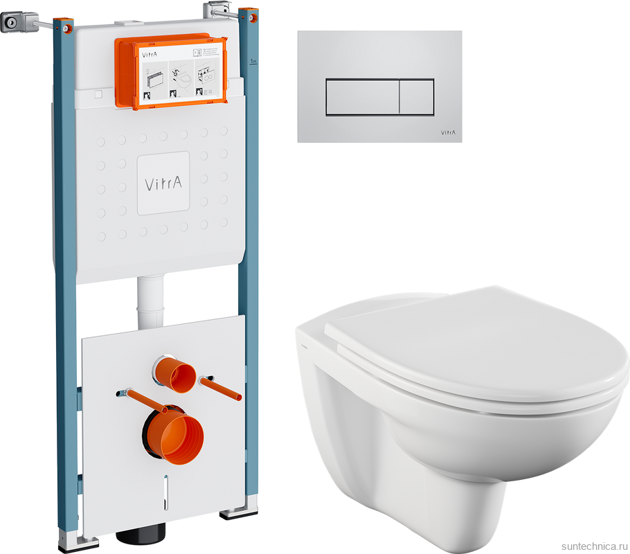 Комплект Унитаз подвесной Norm Fit + Крышка VitrA Norm 84-003-749 с микролифтом + Инсталляция V-Fix Core 732-5800-01PV + Кнопка Root Square 740-2380 хром
