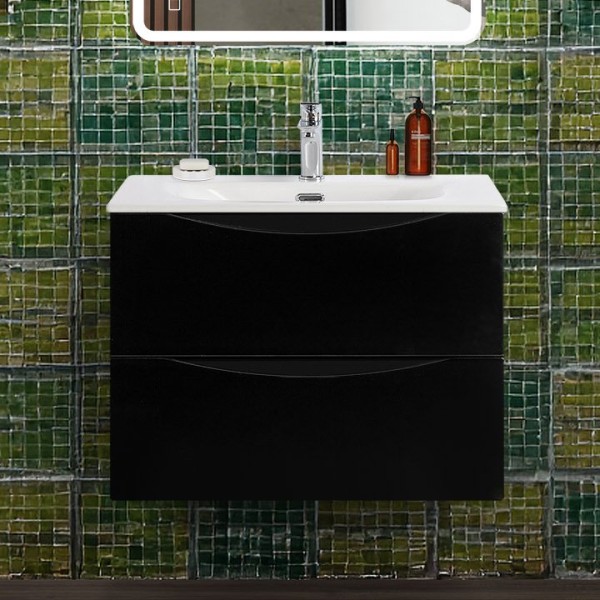 Тумба с раковиной BelBagno Marino-cer-n 70 подвесная, nero lucido