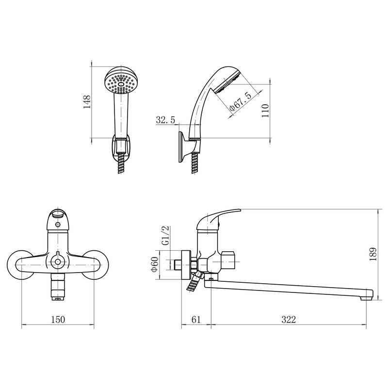 Смеситель с длинным изливом для ванны Fashun A2215N хром