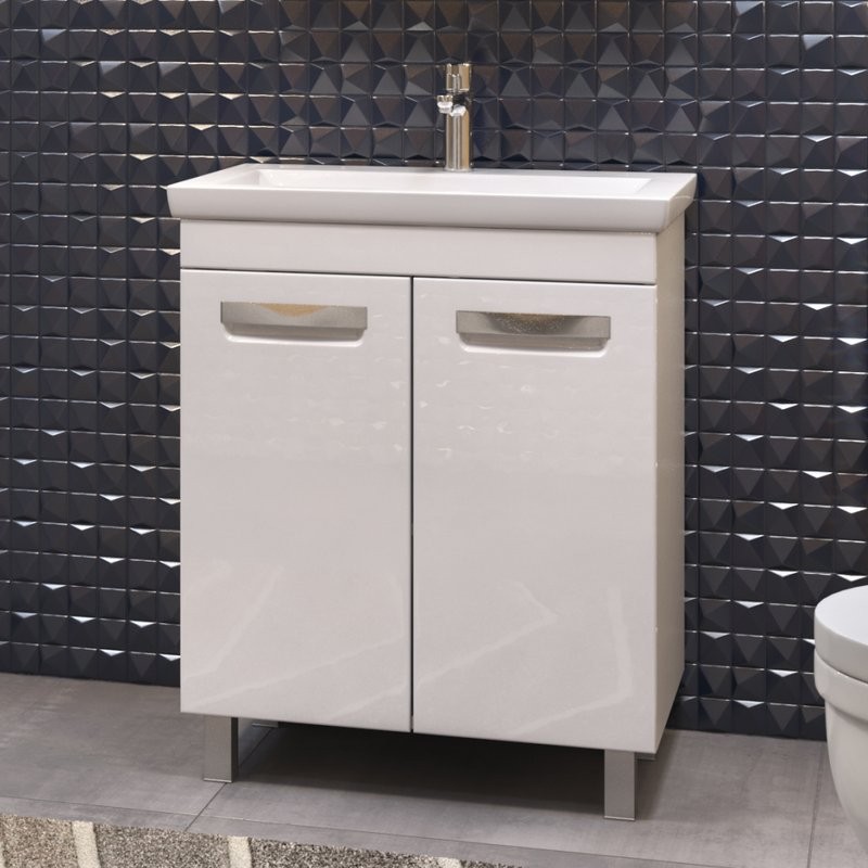 Тумба с раковиной Vigo Plaza 60 2 дверцы, белая, раковина Como 60