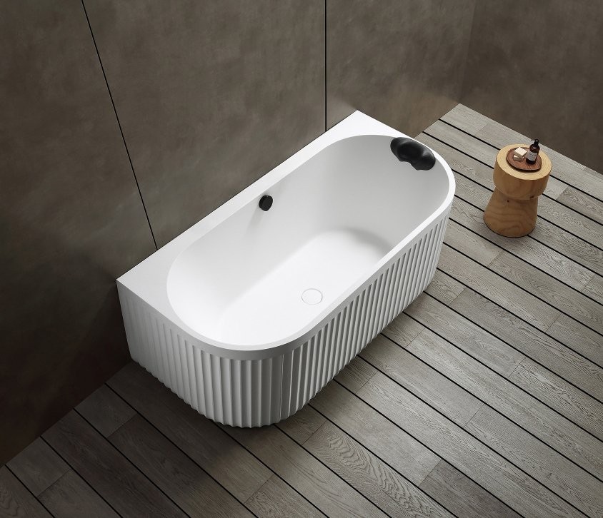 Ванна из искусственного камня Abber Leipzig AM9916 170x70 см, пристенная, матовая белая, с каркасом, с подголовником