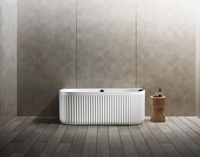 Ванна из искусственного камня Abber Leipzig AM9916 170x70 см, пристенная, матовая белая, с каркасом, с подголовником